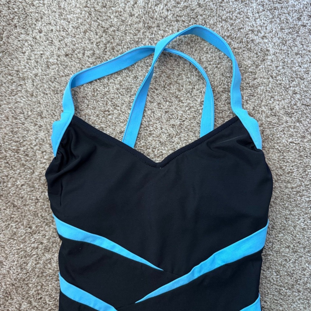 Carol Wior Slimsuit Black Light Blue Underwire Vintage Size 10 - Picture 3 of 11